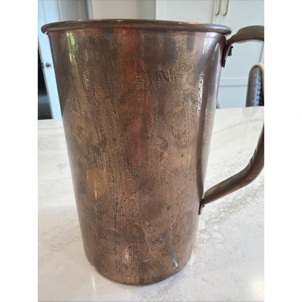 Antique Solid Copper Dairy Milk Measure Pitcher Hand Riveted Farmhouse 7